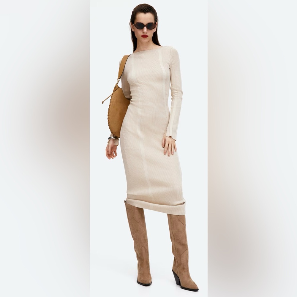 H&M RIB-KNIT BODYCON DRESS WITH LOW-CUT BACK SIZE XS